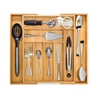 Kitchen wood bamboo adjustable drawer utensil organizer cutlery storage tray