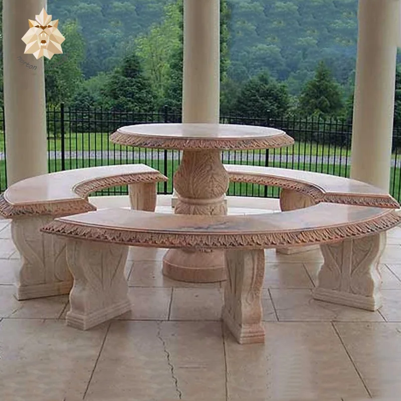 Ev bahçe dekorasyon taş oyma masa ve sandalye 8 kişilik mermer yemek masası NTS-B069R