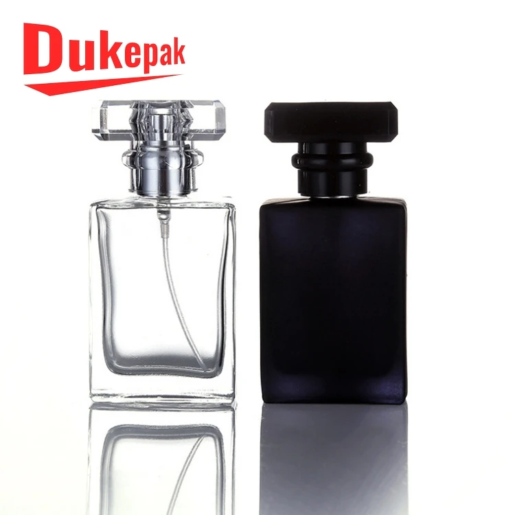 Luxus schwarz klar platz 30 ml glas parfüm spray flasche mit kappe