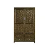 737-201fully assembled luxury mission style NC finishing hands carving solid wood frame oak veneer MDF 6 door wooden wardrobe