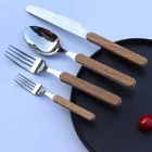 Stainless steel knife and fork with wood handle
