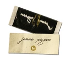 Wholesale Custom Brand Name Logo Gold Metallic Thread End Fold Damask Woven Fabric Labels Tags For Clothing