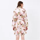 Wholesale Chinese luxury pink long bridesmaid nightgown and floral bridal kimono women lace satin 100 silk robe set