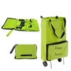 Custom logo portable Foldable large compartment cart with double handles folding shopping trolley
