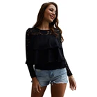Factory Drop Shipping Fashion Sexy Loose T Shirt Long Sleeve Ladies Lace Top
