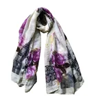 custom women fashion long voile scarf with floral print