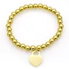 Heart shape charm 4/6/8MM 18k gold plated stainless steel ball bead bracelet