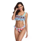 2 piece women sexy girl swimwear thong swimsuit Multi-layered ruffled bikini