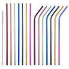2019 Hot sale 304 Stainless Steel Straws Set of 7 reusable metal drinking straws