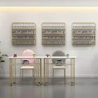 Metal wall hanging Nail polish mounted perfume rack display showcase Golden cosmetics display cabinet with multi-storey