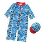 Baby Boy Zipper Swimsuit Swimwear One Piece Rashgard Sun Protection Toddler Kid Sunsuit with hat