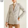 Women stripe linen blazer