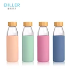 Custom wood wooden bamboo lid silicone sleeve glass water bottle with silicone sleeve
