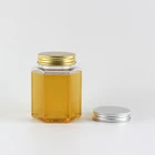 wholesale 300ml unique empty pet plastic hex honey jars hexagon shaped for honey with aluminum cap
