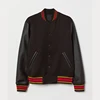 Custom Luxury Leather Sleeve Mens Wool Black Varsity Jacket Men Contrast Knit Cuffs