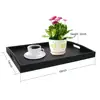 Black Large Rectangle Wood Food Serving Tray Breakfast Tray With Handles