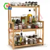 Kitchen Bathroom Countertop Storage Organizer, Bamboo Spice Bottle Jars Rack Holder with Adjustable Shelf, Bamboo
