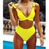 Free Shipping Bright Color Buckle Girl Sexy Two Piece Bikini Women Bathing Suit Swimsuit High Waist Bikini For Girl