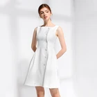 OEM Stylish Factory Price Party Dress Women Summer Elegant Office Lady Button Sleeveless Dress Woman