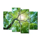 4 Panel Green Tree of Life Spring Art Canvas Wall Oil Painting