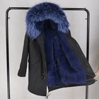 Custom White Raccoon hooded Parka with Removable Dyed Fox Belly Fur Lined