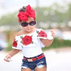 Kids Clothing BF Hot Style Girls Rose Printing T-shirt+Jeans Shorts Set Summer Outfits For Girls