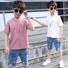 Designer Children Clothes Boy Clothing Sets Two Piece Suit White T-Shirt Jeans Children Kids Short Sets