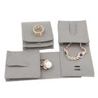 High End Custom Embossed Logo Mini Gray Suede Leather Flap Envelope Jewelry Gift Packaging Pouch Bag