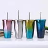 Tumbler With Lids And Straws Double Wall Vacuum Insulation Stainless Steel Diamond Colorful Travel Mug Coffee Cups 16oz