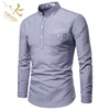 High Class Men's Long Sleeve Stand Collar Oxford Fabric Cotton Strip Shirt