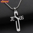 Custom Stainless Steel Religious Jesus Letter Charms Cross Necklace Pendant