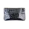 Black croc leather pouch genuine leather wallet small leather pouch evening clutch bags