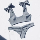 sale promotion Swimwear Two Piece solid color Bikini Top with low Waisted Swimsuit
