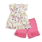Boutique girls tunic tops outfits baby flutter unicorn print clothes kids wholesale icing legging clothing set