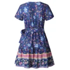 Fashion printed boho lace-up short sleeve deep V-neck sexy women clothing vacation dress