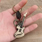 High quality Leather cartoon guitar vintage keychain with logo metal promotional gift key chain