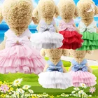 Big bow halter dresses with multiple layers pet dog clothes