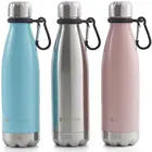500ml Vacuum Insulated Powder Coating 18/8 Stainless Steel Cola Shape Water Bottle With Carabiner