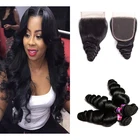 Grace Peruvian Remy Hair Loose Wave Human Hair Bundles with Closure Pre-plucked Natural Black 9A Cuticle Aligned Virgin Hair