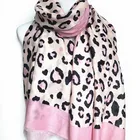 2019 Best sale soft touch feeling most popular pink color leopard print women polyester scarf shawl wrap with fringe