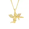 Large Guardian Angle Wings Pendant 18K Gold Plated Brass Women Statue Necklace HipHop Men Chain With Gun