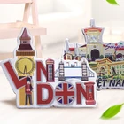 Custom logo Sticker cities flat Creative country Silver Aluminium Foil Material London Souvenir 3D Fridge Magnet