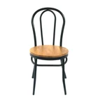 Round Dining Chairs Stackable Restaurant Black Round Metal Stainless Steel Wooden Seat Dining Chairs