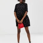 OEM crew neck zip back relaxed fit smock mini polka dot pregnant maternity dress