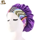 Spot Sales Luxury Multicolor Night Sleep Hat Beanie Cap Hijab African Headcover Head Wrap Silky Satin Bonnet TJM-405B