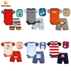 Wholesale 3pcs/Pack Summer Organic Cotton Romper+Short Pants+Bibs Newborn Baby Clothes Set
