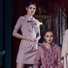 Pink neckline Suit skirt elegant big bow tie dress