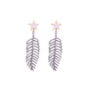 ed01520c Silver Plated Silver Crystal Star Charm Feather Shape Earrings Statement Earring Jewelry