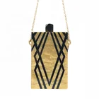 Classic yellow marble ladies fashion acrylic evening bag clutches for women with shoulder chain and square knob lock
