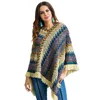 Autumn winter fashion v neck geometric pattern tassel loose casual knit women cape sweater